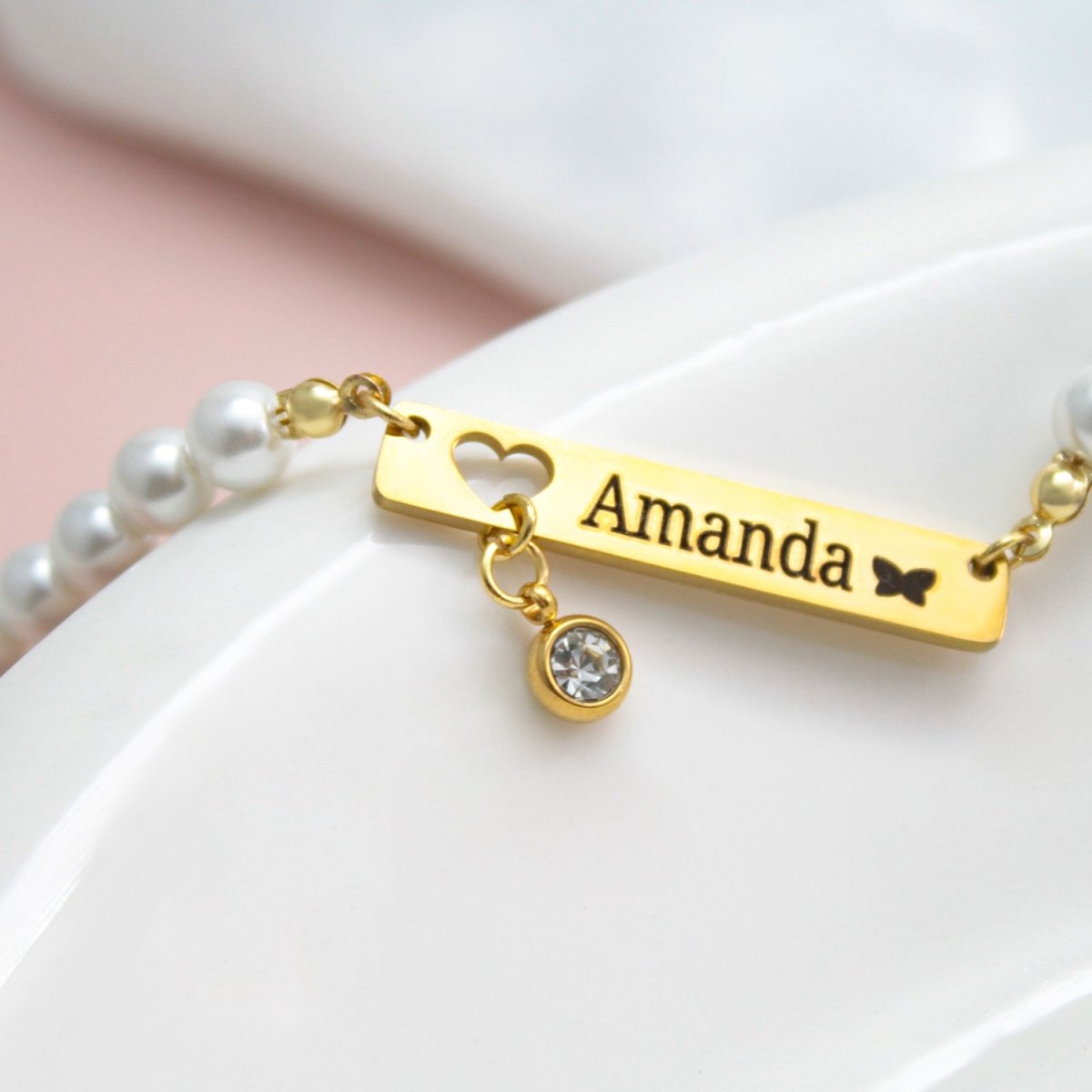 Personalized Baby Girl Name and Birthstone Pearl Necklace - Glaxias