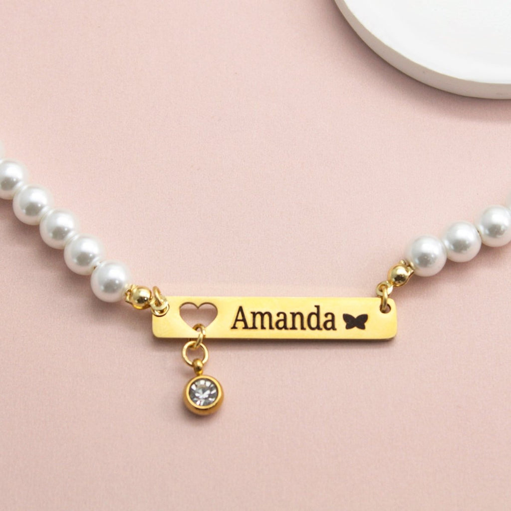 Personalized Baby Girl Name and Birthstone Pearl Necklace - Glaxias