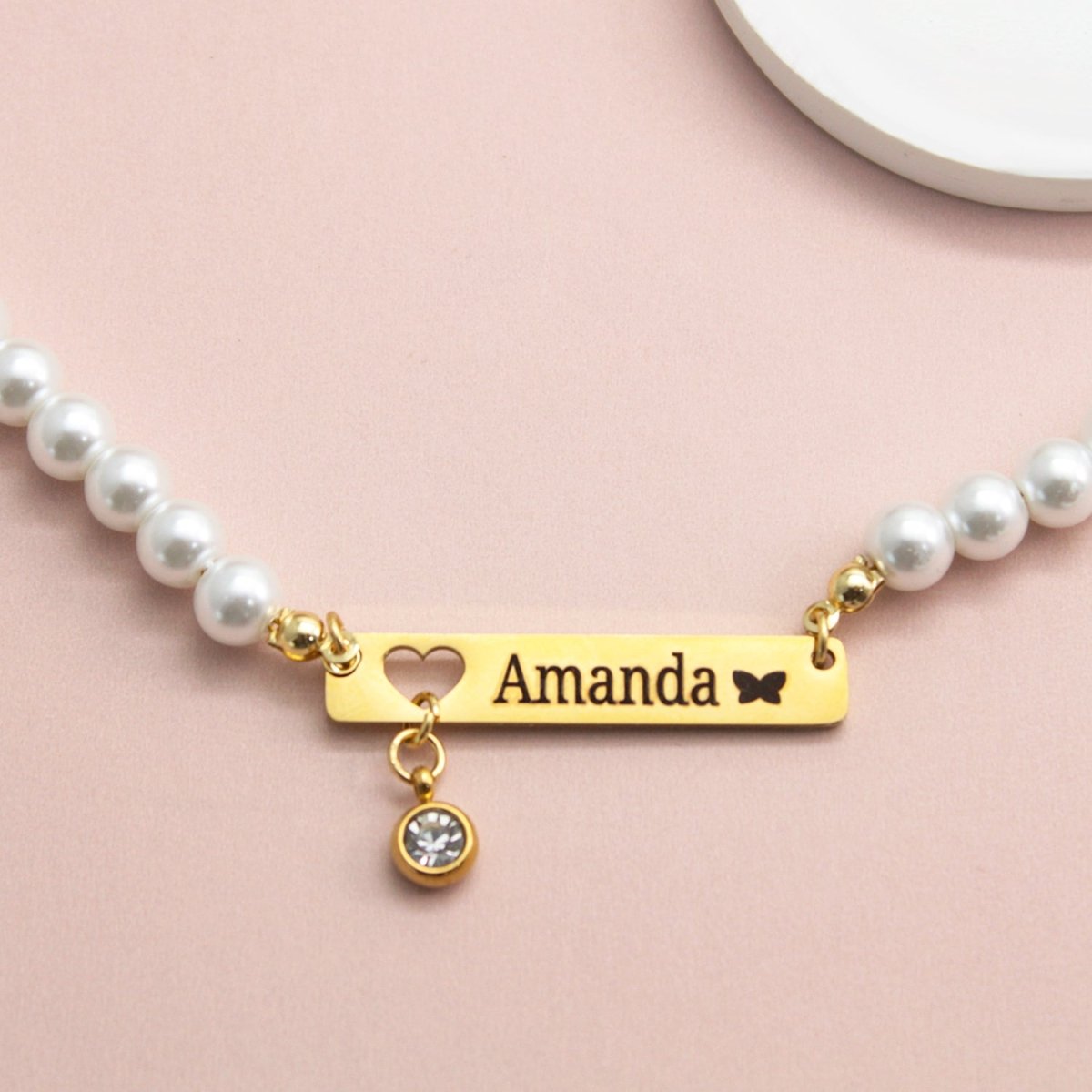 Personalized Baby Girl Name and Birthstone Pearl Necklace - Glaxias