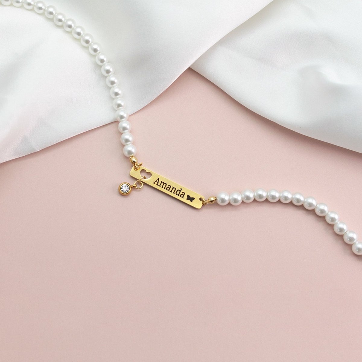Personalized Baby Girl Name and Birthstone Pearl Necklace - Glaxias