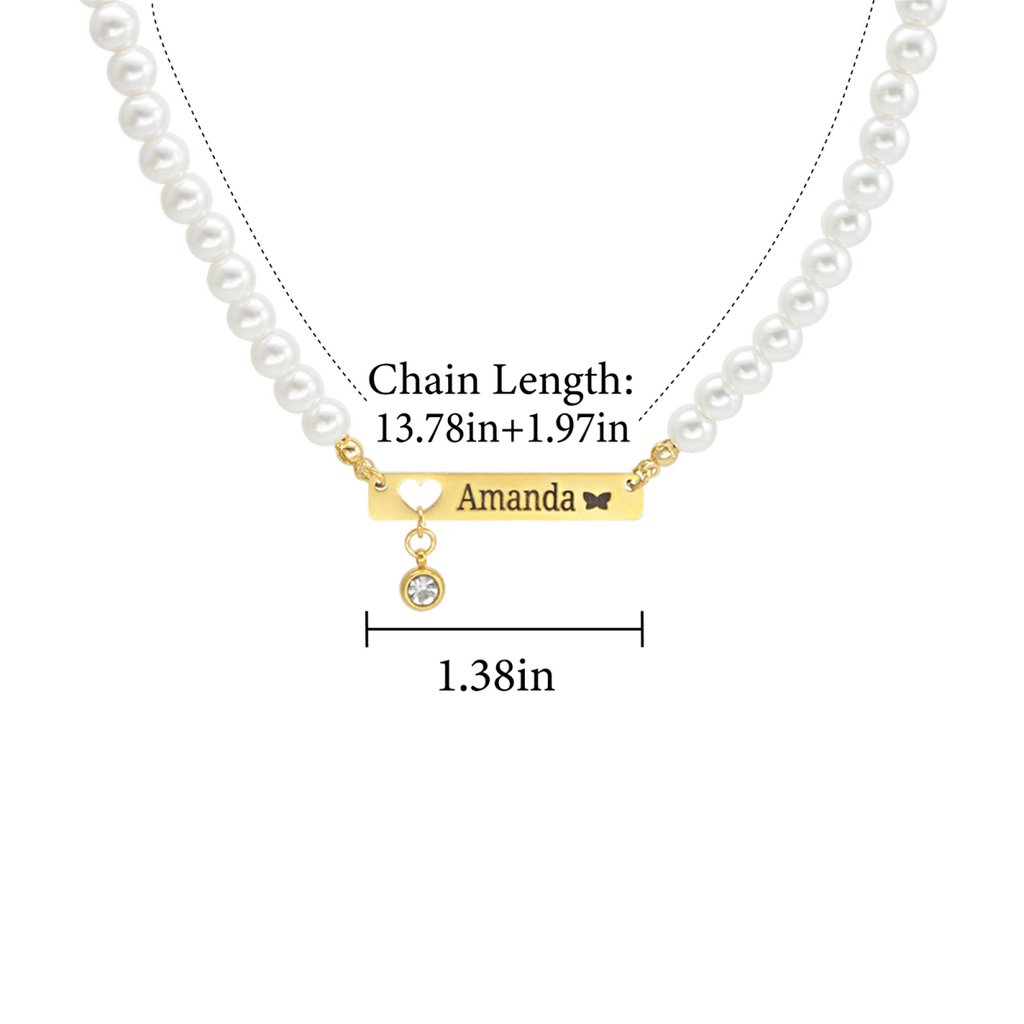 Personalized Baby Girl Name and Birthstone Pearl Necklace - Glaxias