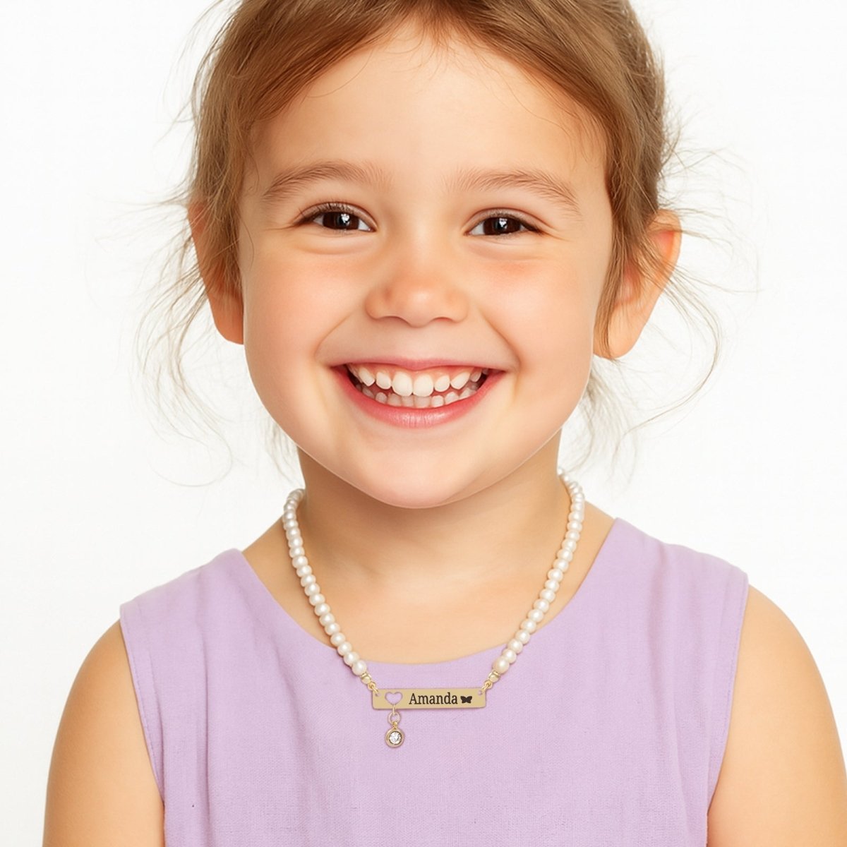 Personalized Baby Girl Name and Birthstone Pearl Necklace - Glaxias
