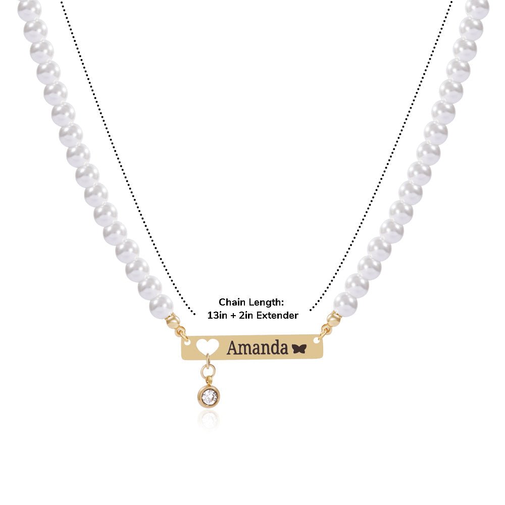 Personalized Baby Girl Name and Birthstone Pearl Necklace - Glaxias