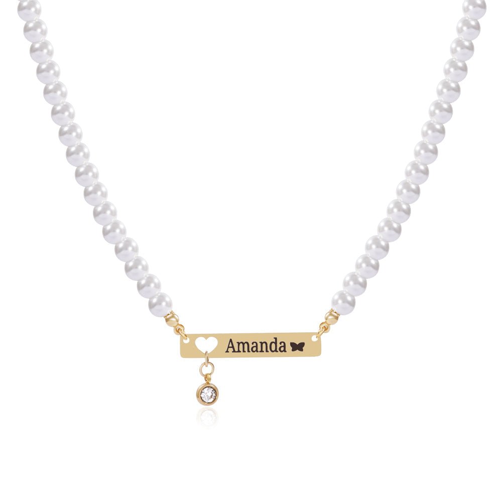 Personalized Baby Girl Name and Birthstone Pearl Necklace - Glaxias