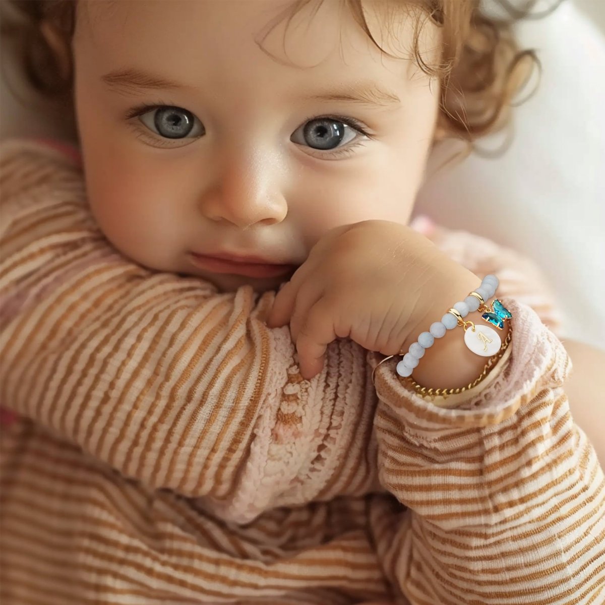 Personalized Baby Initial and Birthstone Gemstone Bracelet - Glaxias