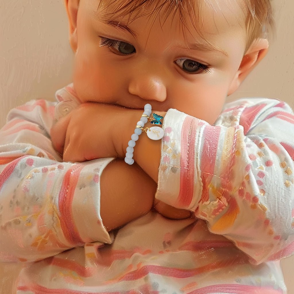 Personalized Baby Initial and Birthstone Gemstone Bracelet - Glaxias