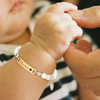 Personalized Baby Name and Birthflower Pearl Bracelet - Glaxias