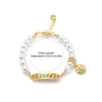 Personalized Baby Name and Birthflower Pearl Bracelet - Glaxias