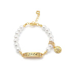 Personalized Baby Name and Birthflower Pearl Bracelet - Glaxias