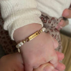 Personalized Baby Name and Birthflower Pearl Bracelet - Glaxias