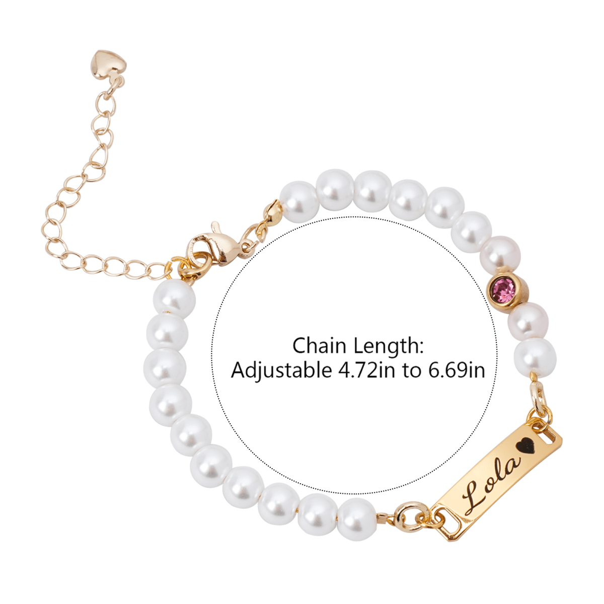 Personalized Baby Name and Birthstone Pearl Bracelet - Glaxias