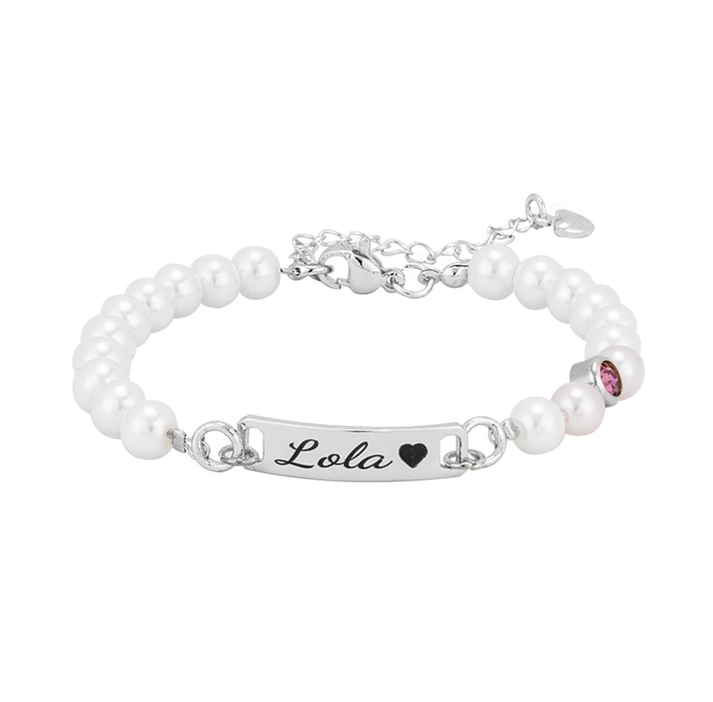 Personalized Baby Name and Birthstone Pearl Bracelet - Glaxias