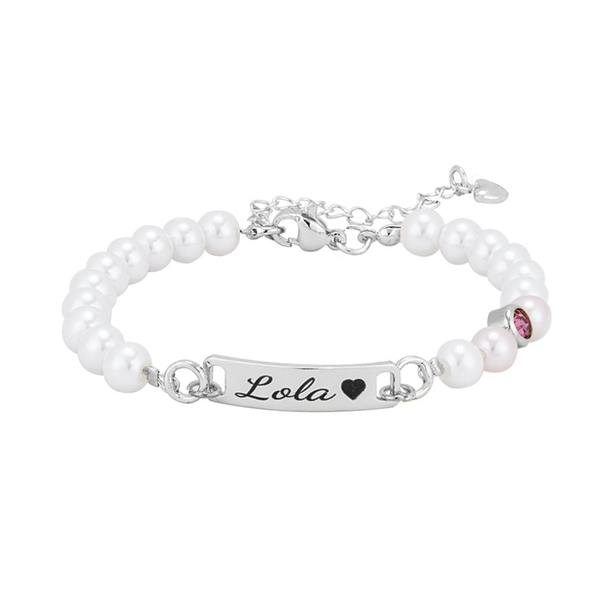 Personalized Baby Name and Birthstone Pearl Bracelet - Glaxias