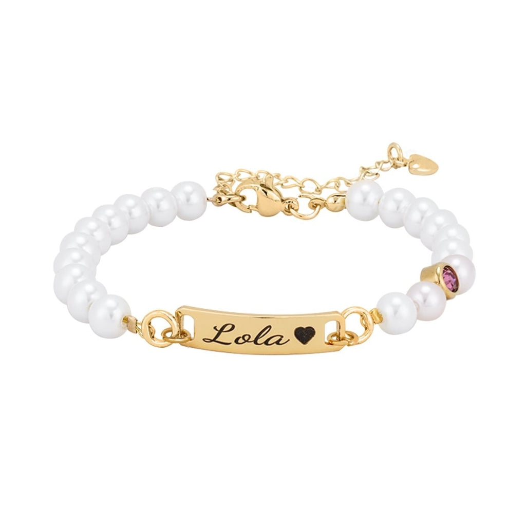 Personalized Baby Name and Birthstone Pearl Bracelet - Glaxias