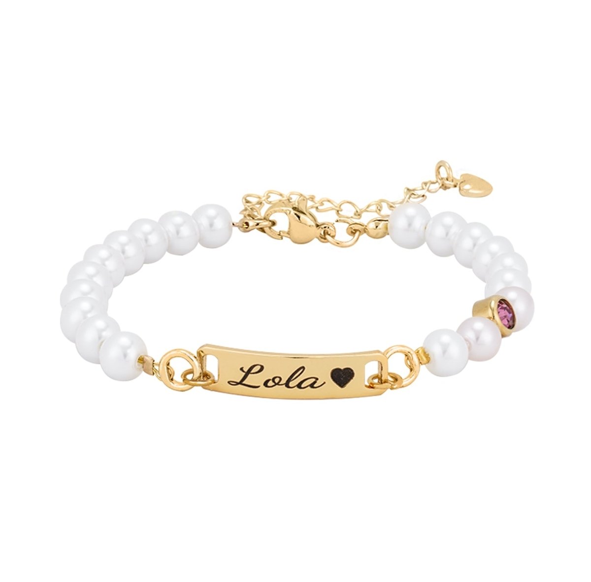 Personalized Baby Name and Birthstone Pearl Bracelet - Glaxias