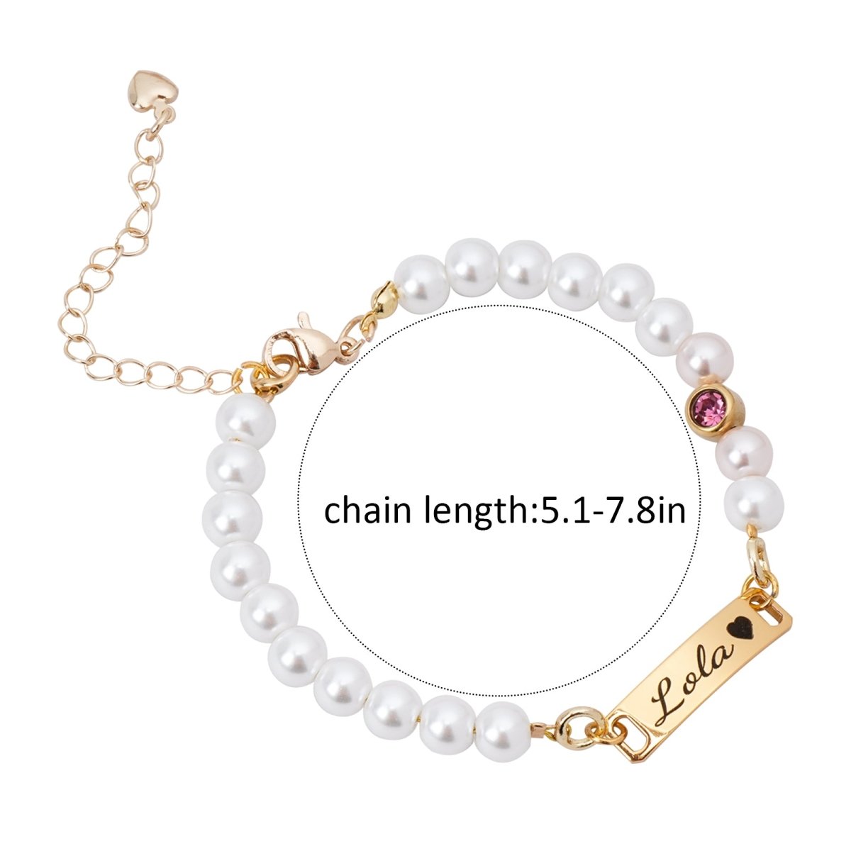 Personalized Baby Name and Birthstone Pearl Bracelet - Glaxias