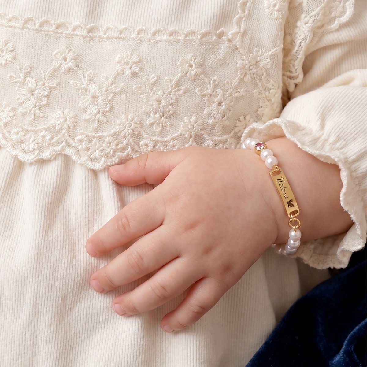 Personalized Baby Name and Birthstone Pearl Bracelet - Glaxias