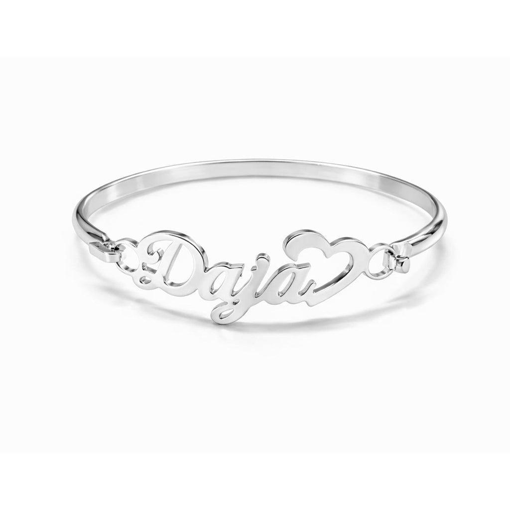 Personalized Baby Name Bangle Bracelet with Heart - Glaxias