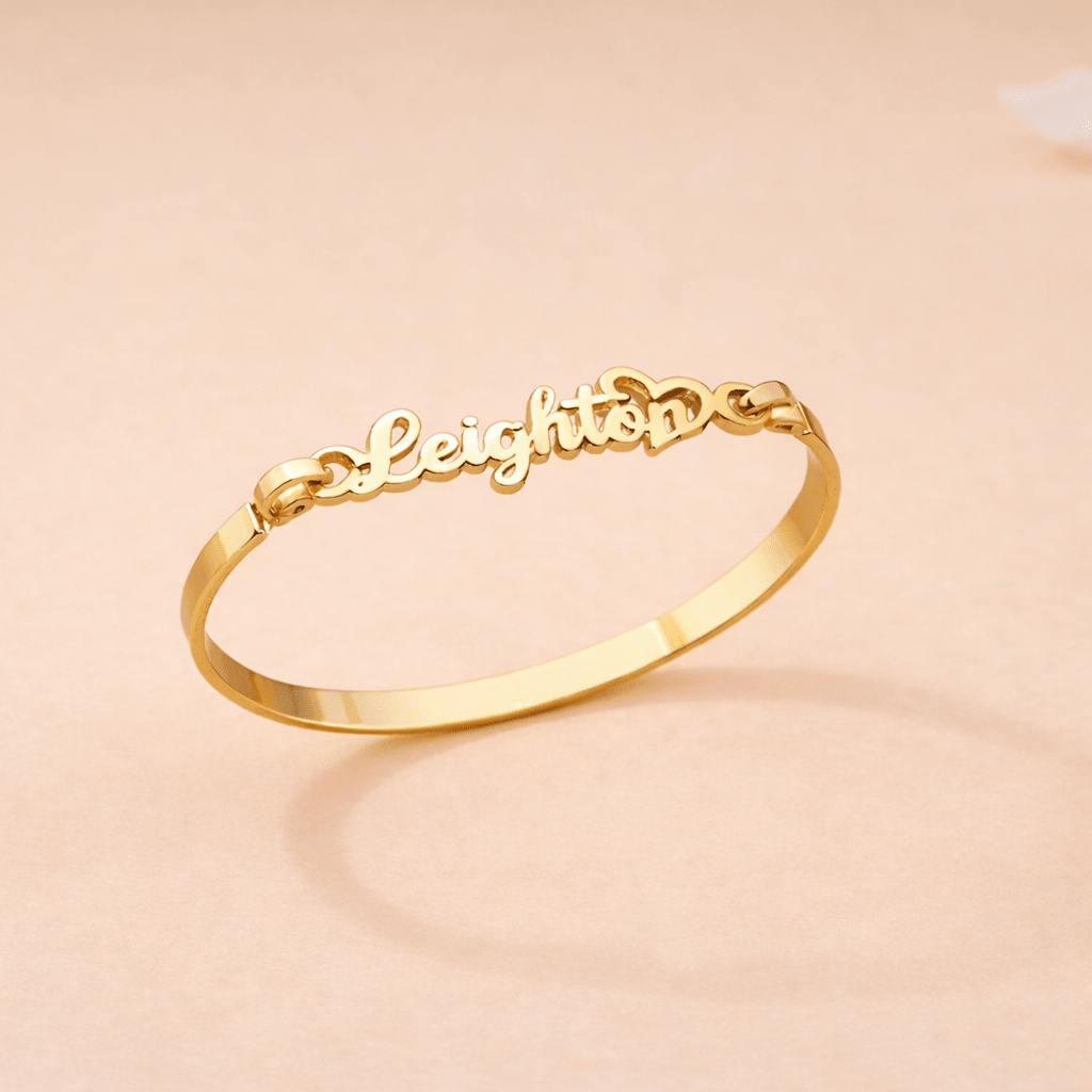 Personalized Baby Name Bangle Bracelet with Heart - Glaxias