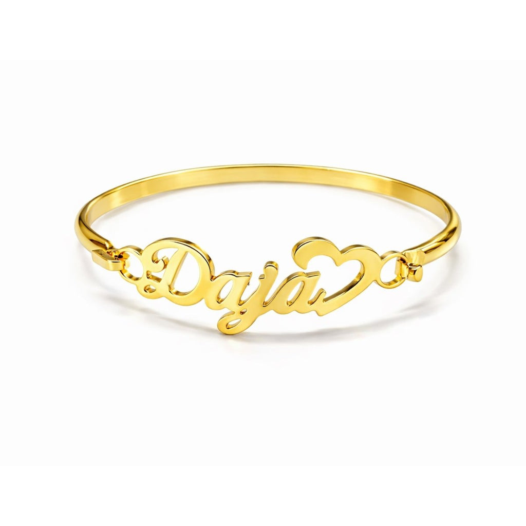 Personalized Baby Name Bangle Bracelet with Heart - Glaxias
