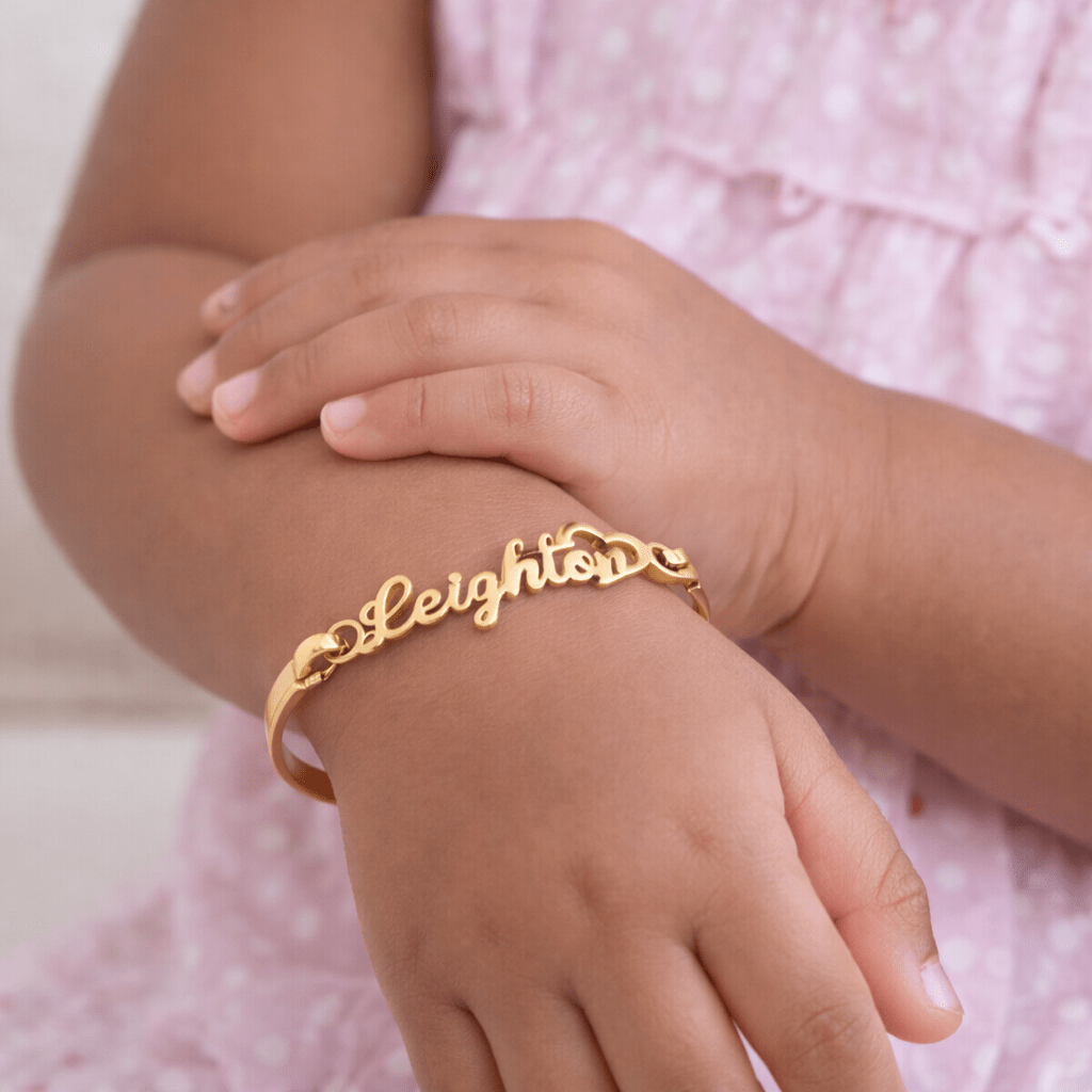 Personalized Baby Name Bangle Bracelet with Heart - Glaxias
