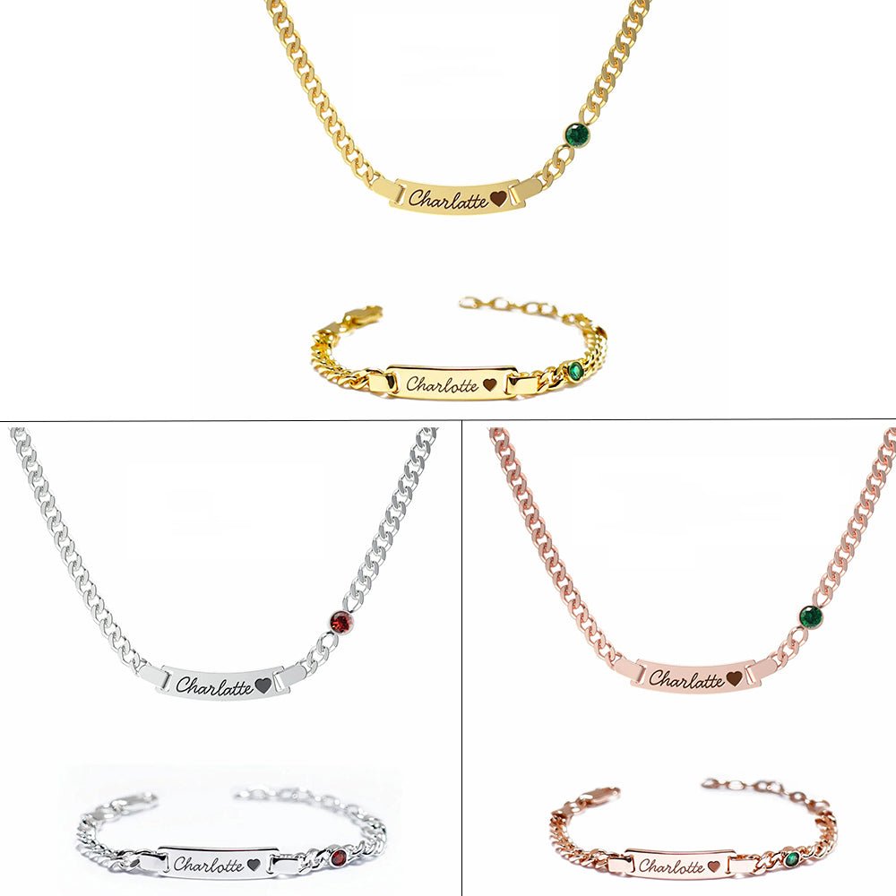 Personalized Baby Name Birthstone Bracelet and Necklace Set - Glaxias
