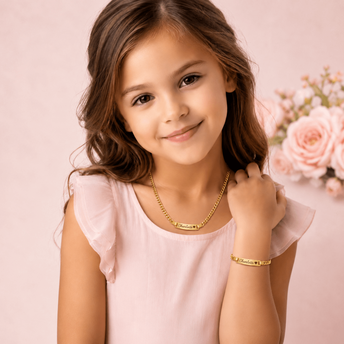 Personalized Baby Name Birthstone Bracelet and Necklace Set - Glaxias