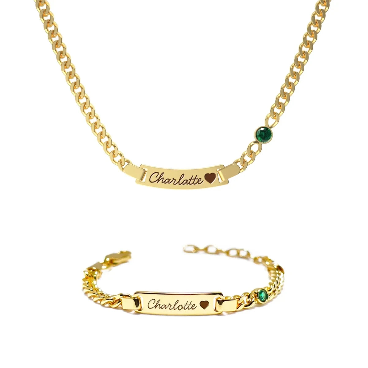 Personalized Baby Name Birthstone Bracelet and Necklace Set - Glaxias