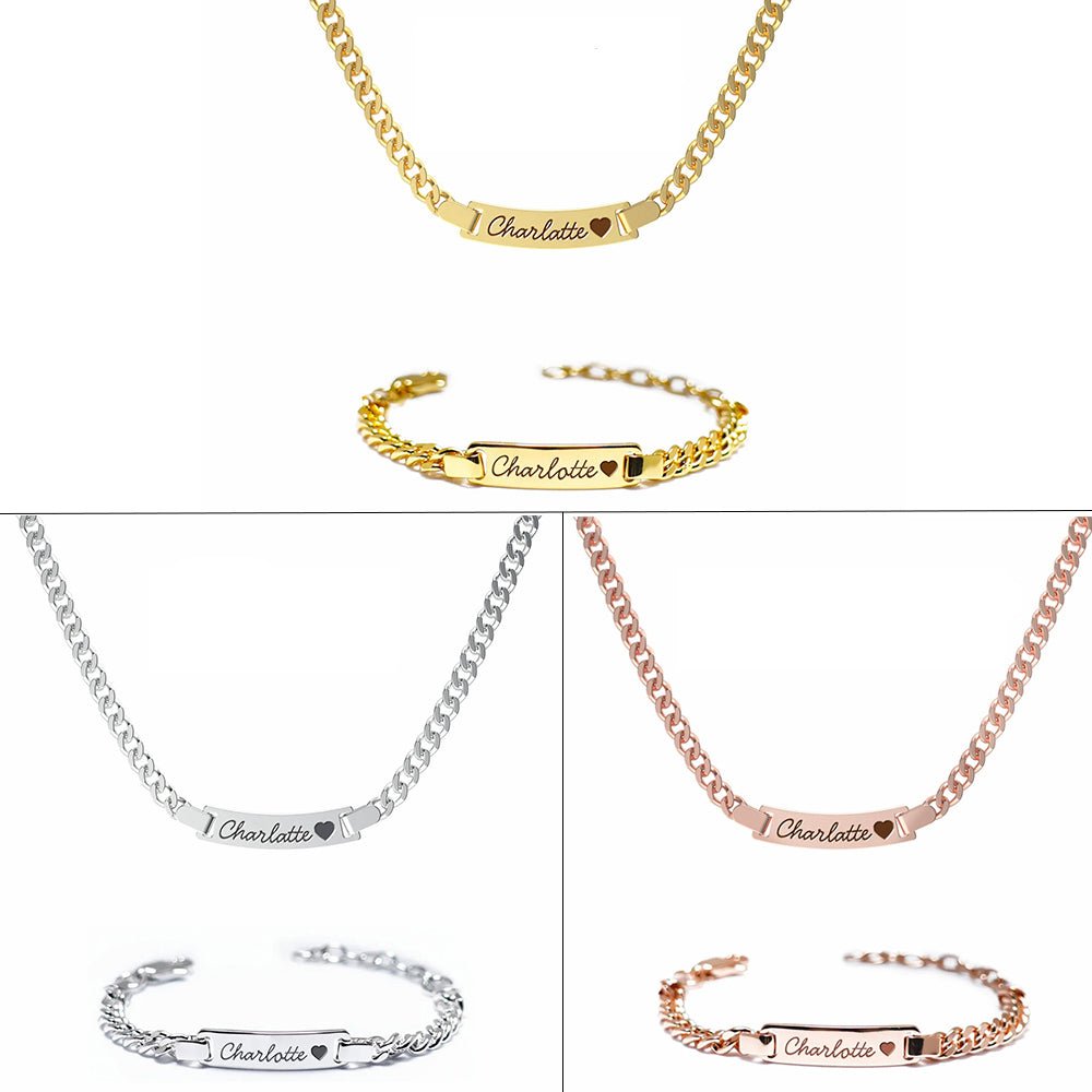 Personalized Baby Name Birthstone Bracelet and Necklace Set - Glaxias