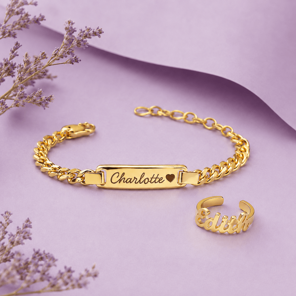 Personalized Baby Name Bracelet & Ring Set - Glaxias