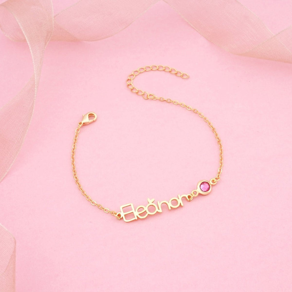 Personalized Baby Name Bracelet With Birthstone - Glaxias