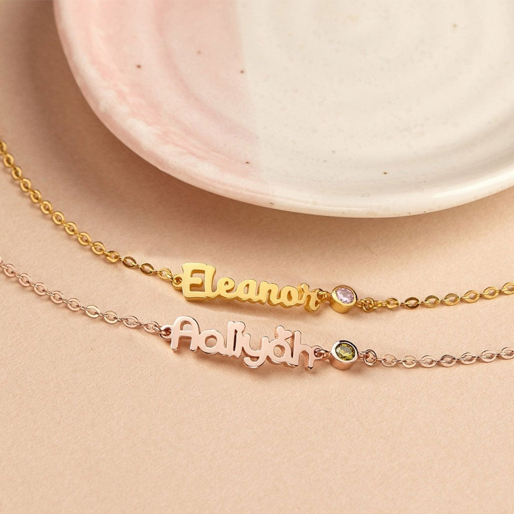 Personalized Baby Name Bracelet With Birthstone - Glaxias