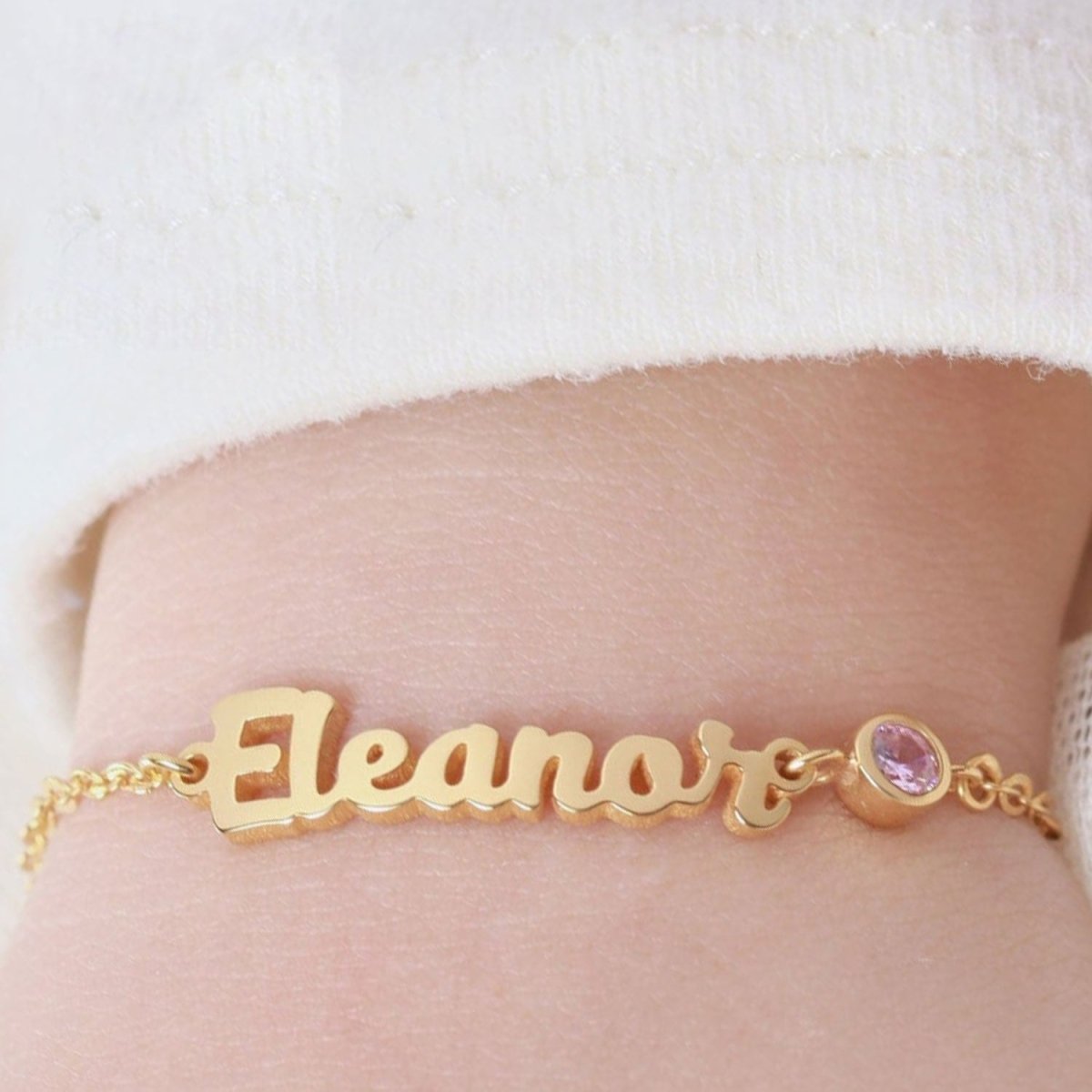 Personalized Baby Name Bracelet With Birthstone - Glaxias
