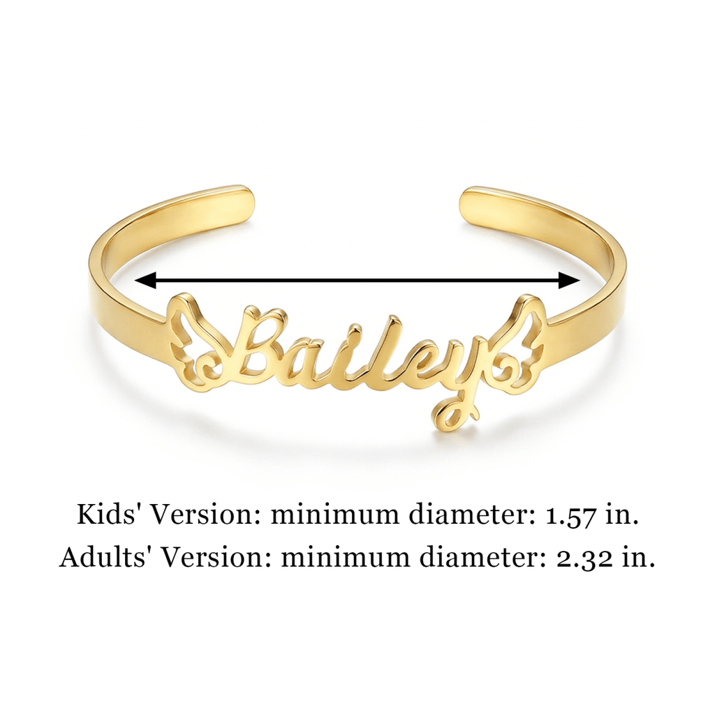 Personalized Baby Name Cuff Bracelet with Angel Wings - Glaxias