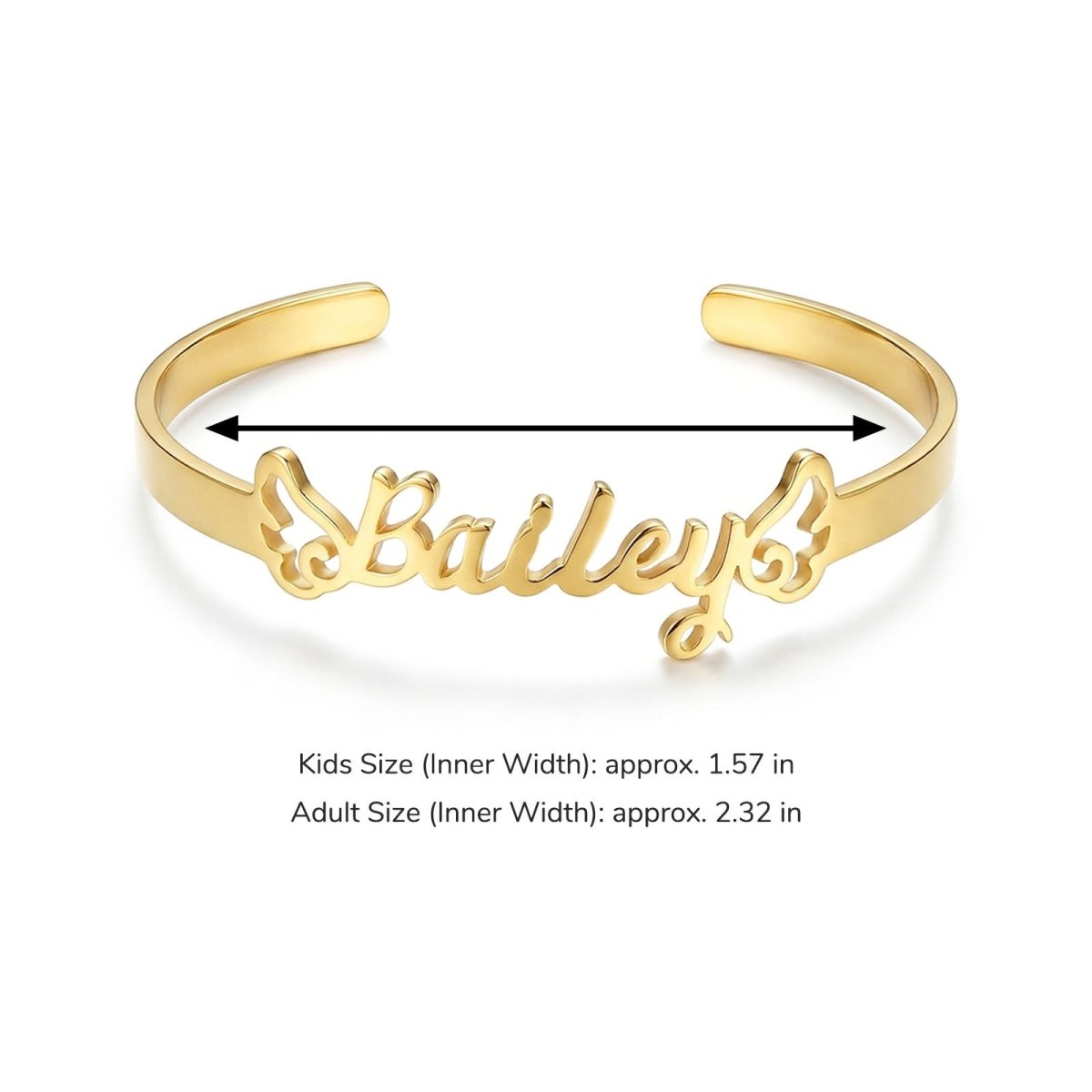 Personalized Baby Name Cuff Bracelet with Angel Wings - Glaxias