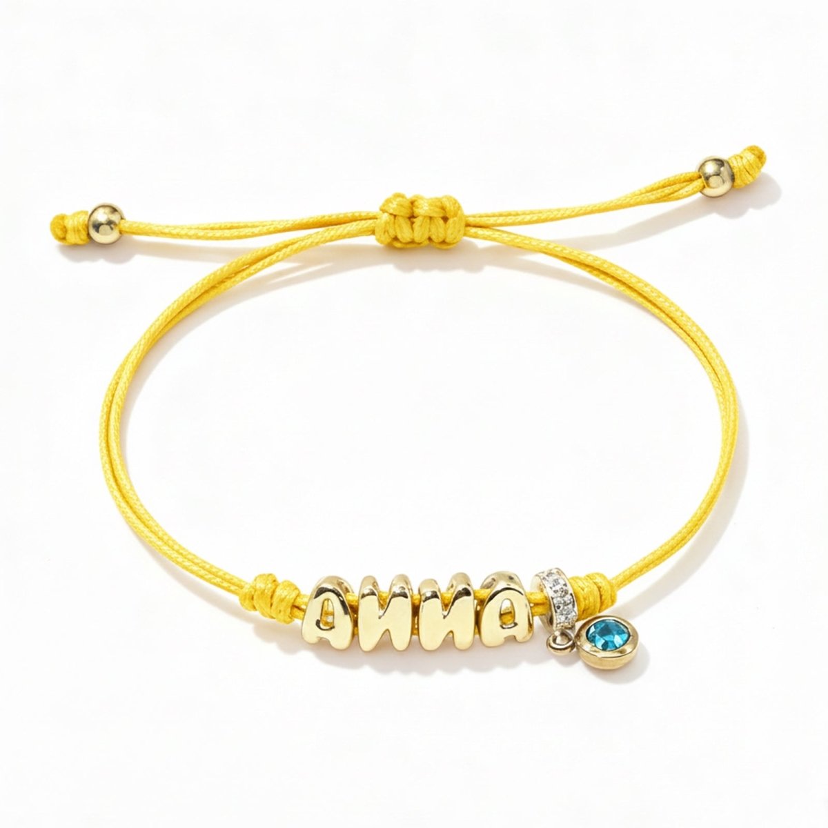 Personalized Balloon Initial Name & Birthstone Rope Bracelet - Glaxias