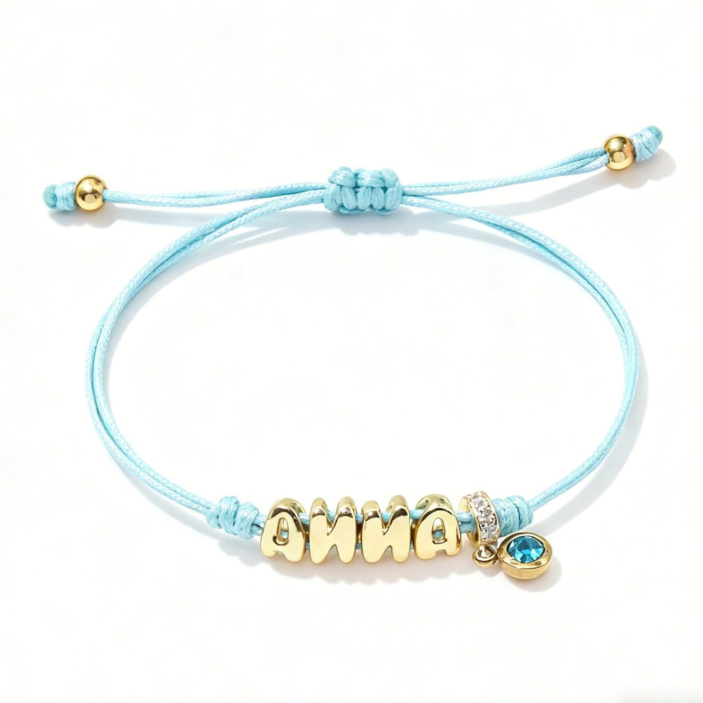 Personalized Balloon Initial Name & Birthstone Rope Bracelet - Glaxias