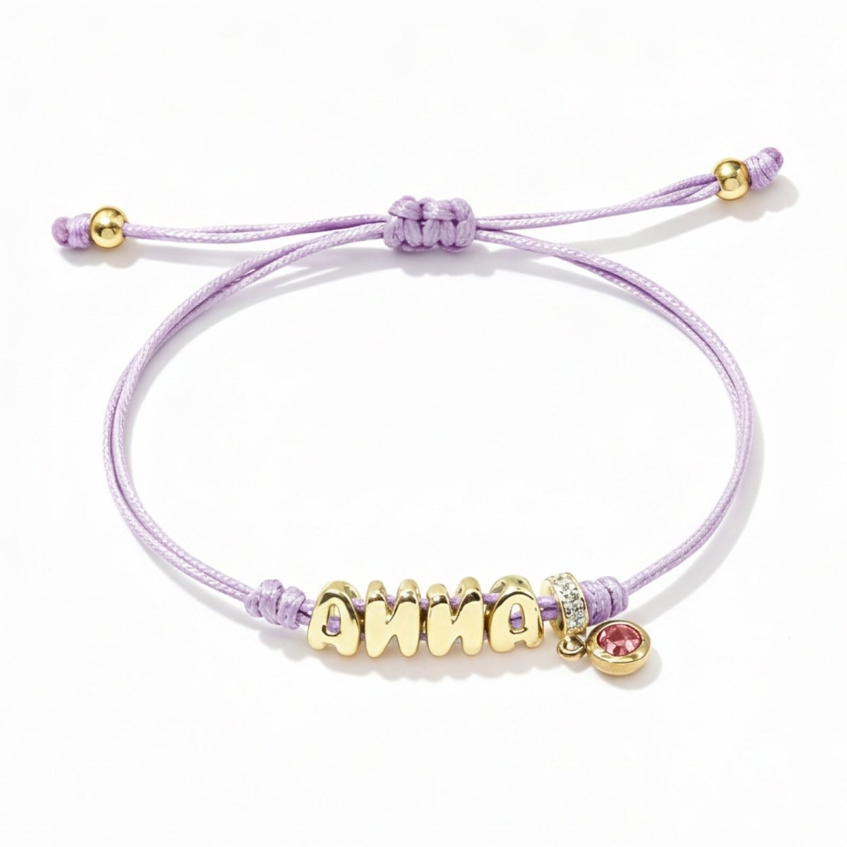 Personalized Balloon Initial Name & Birthstone Rope Bracelet - Glaxias