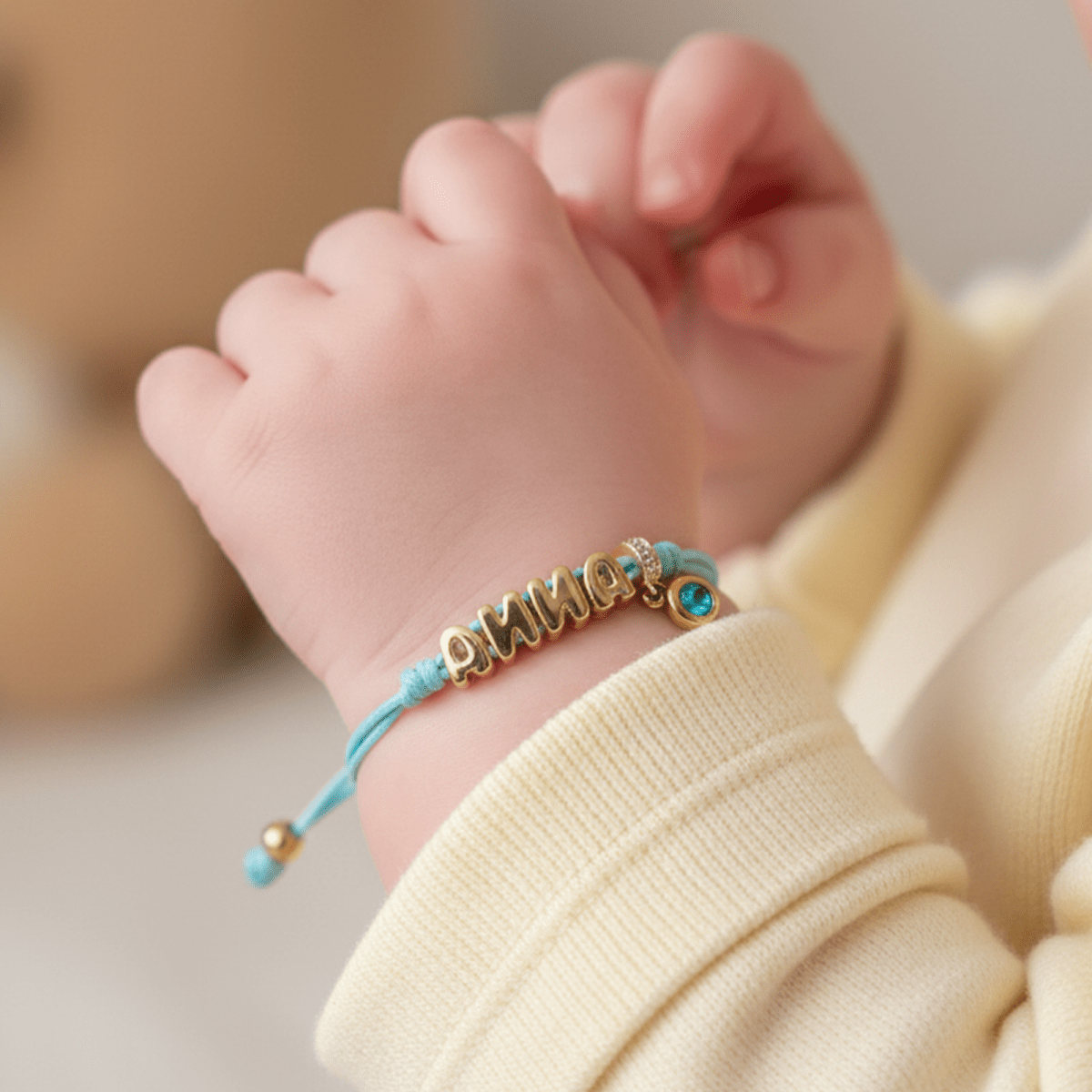 Personalized Balloon Initial Name & Birthstone Rope Bracelet - Glaxias