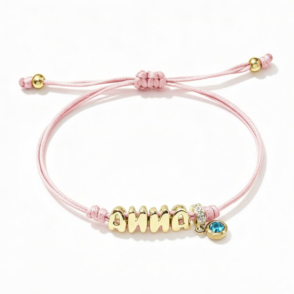 Personalized Balloon Initial Name & Birthstone Rope Bracelet - Glaxias