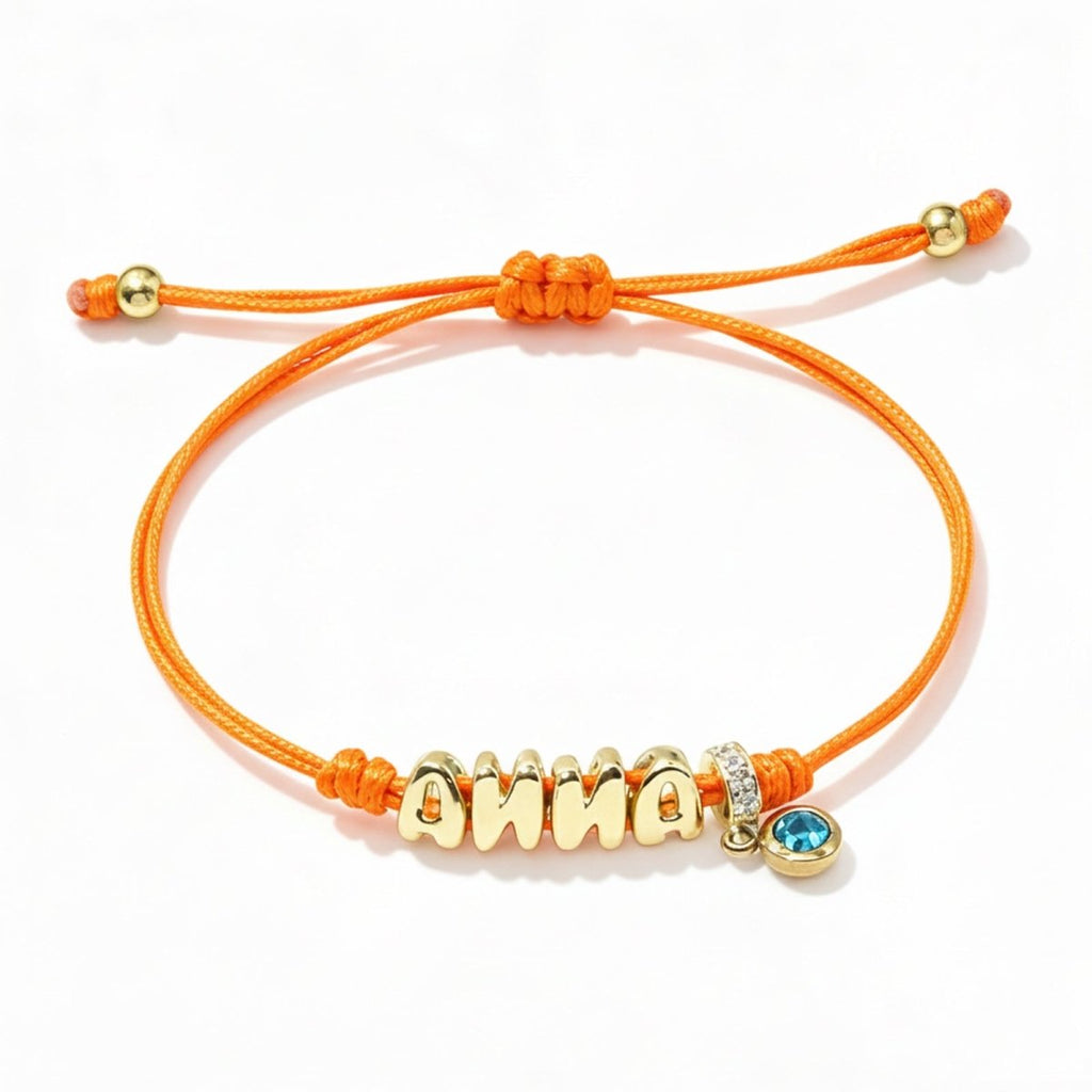 Personalized Balloon Initial Name & Birthstone Rope Bracelet - Glaxias