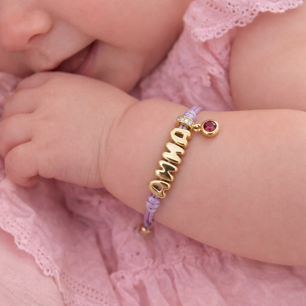 Personalized Balloon Initial Name & Birthstone Rope Bracelet for Kids - Glaxias