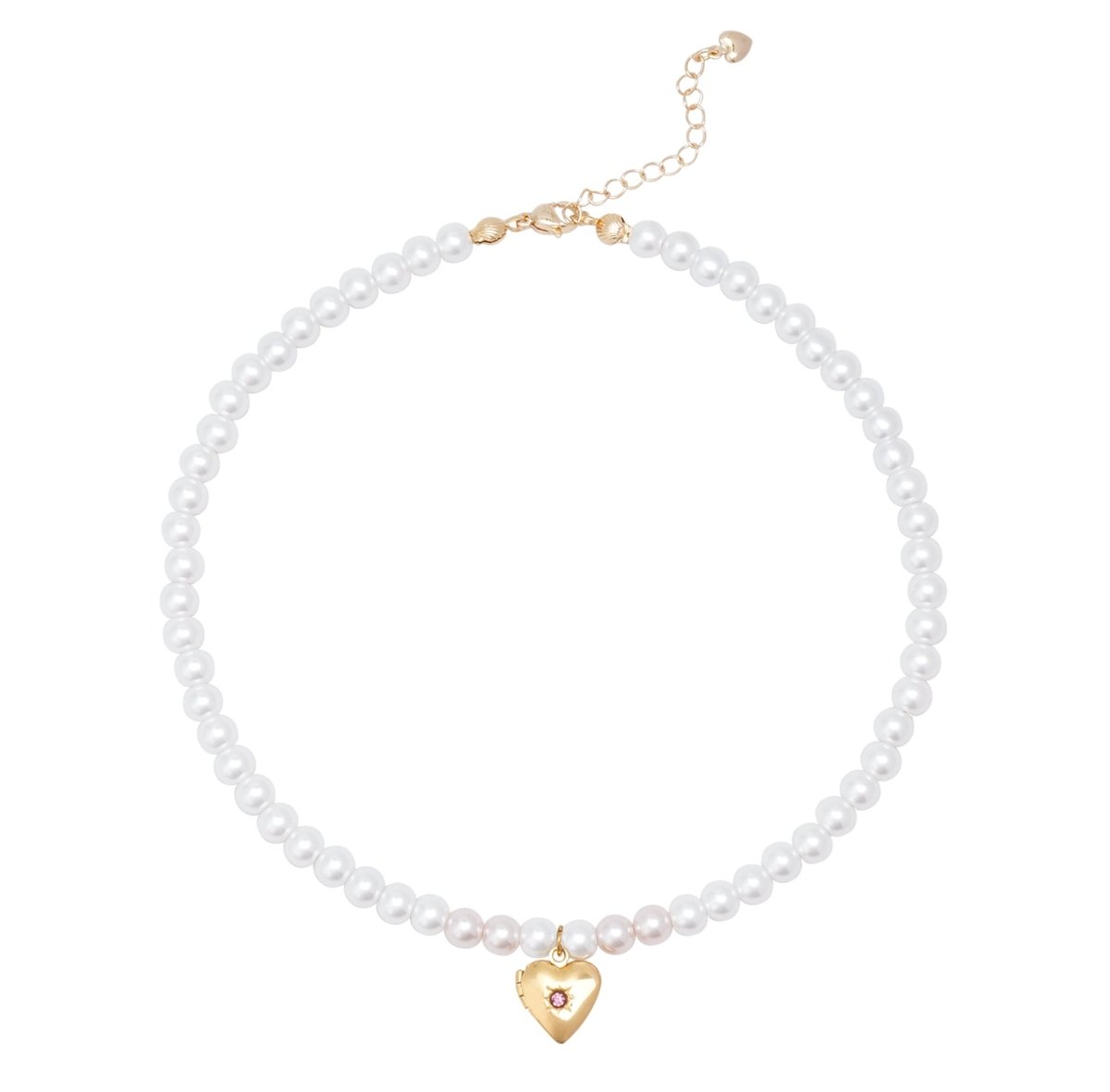 Personalized Birthstone Girl¡®s Heart Locket Pearl Necklace - Glaxias