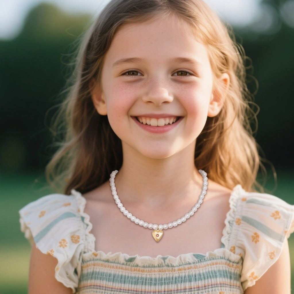 Personalized Birthstone Girl¡®s Heart Locket Pearl Necklace - Glaxias