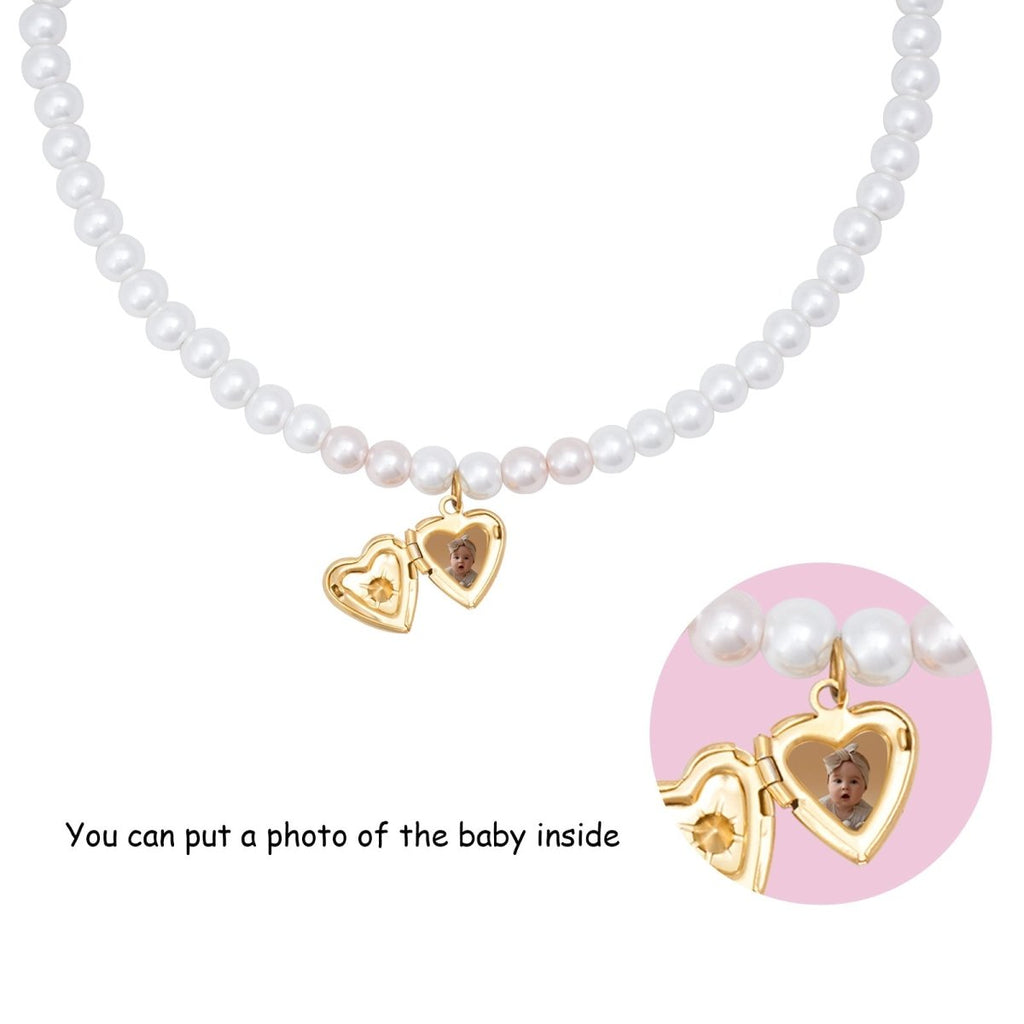 Personalized Birthstone Girl¡®s Heart Locket Pearl Necklace - Glaxias