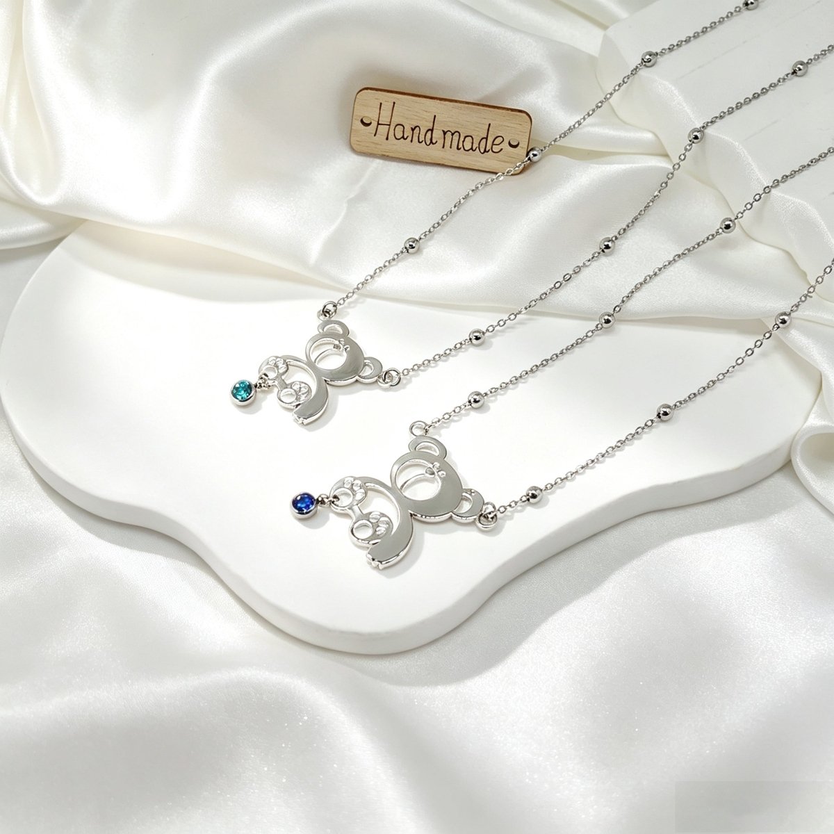 Personalized Birthstone Pearl Bear Pendant Necklace - Glaxias