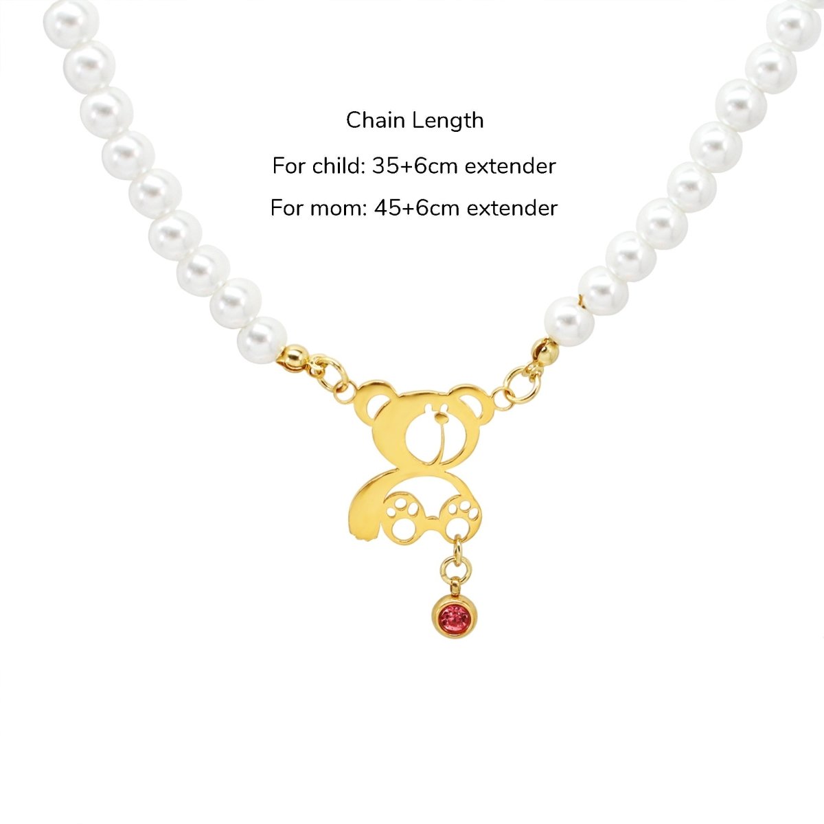 Personalized Birthstone Pearl Bear Pendant Necklace - Glaxias