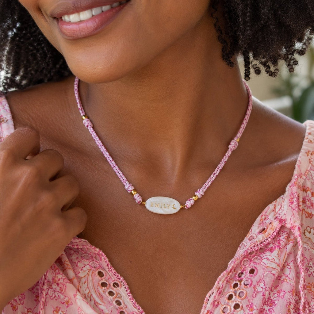 Personalized Braided Cord Shell Name Necklace - Glaxias