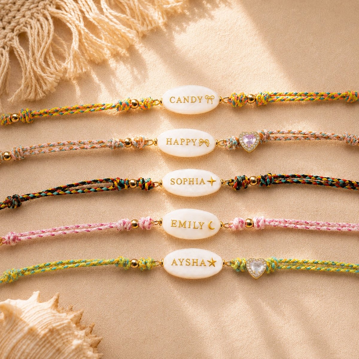 Personalized Braided Cord Shell Name Necklace - Glaxias