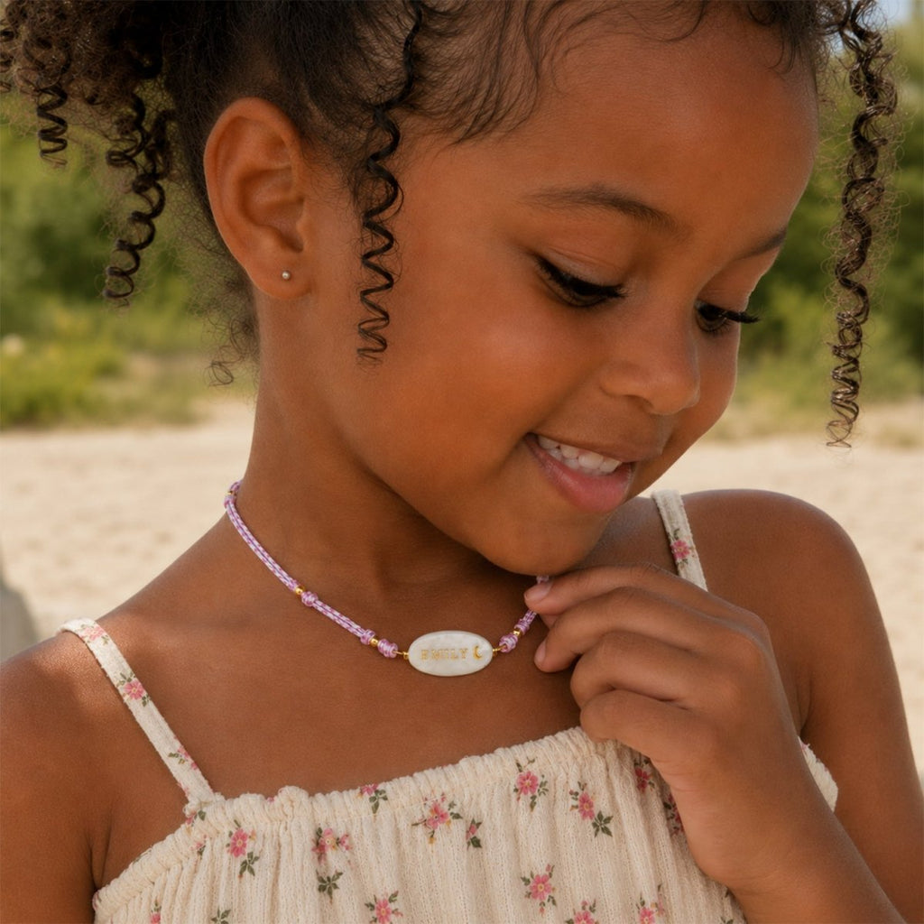 Personalized Braided Cord Shell Name Necklace - Glaxias